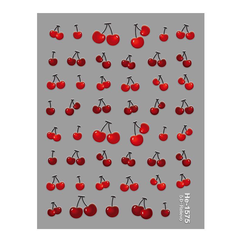 Redanco 5D Рельефные Мультяшные Наклейки для Маникюра - Красные Желейные Вишенки 3D Ногти (Модель HE1576)