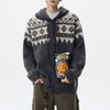 Men's Vintage Geometric Pattern Hooded Cardigan Casual Knit Zip-Up Sweater