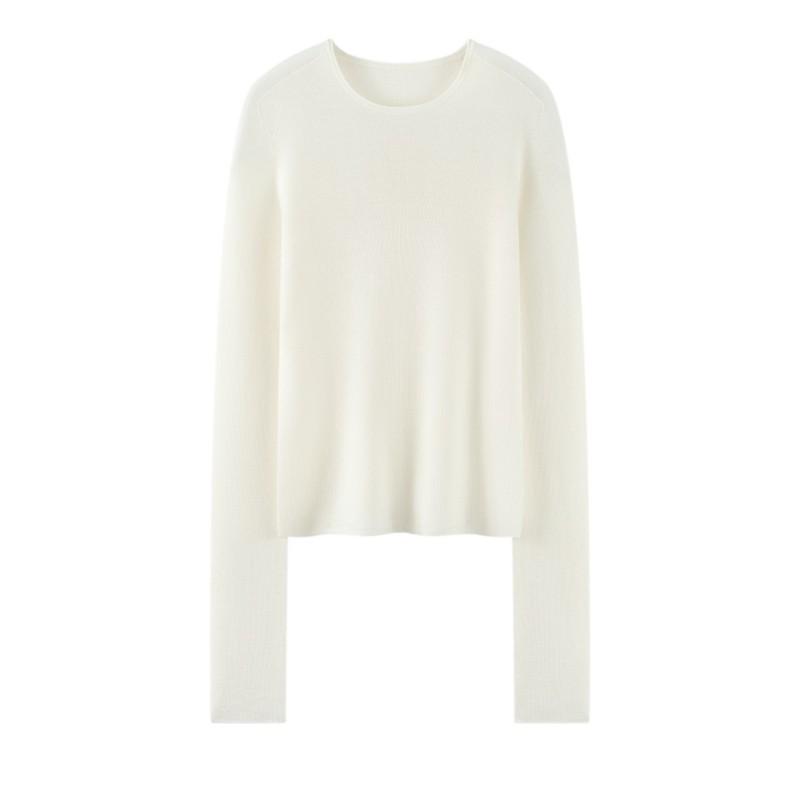 Women's Merino Wool One-Piece Knit Top with Rolled Hem - 2026 Spring/Autumn Collection