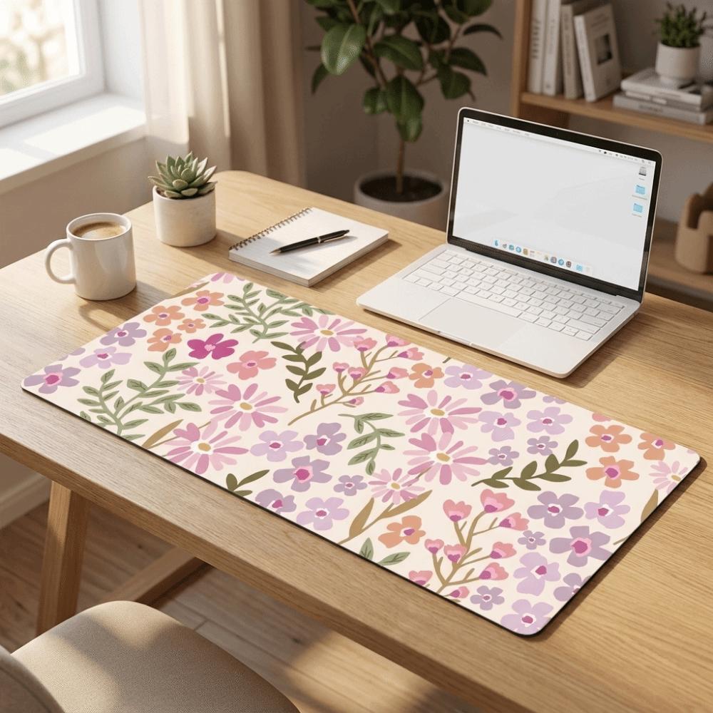 Rubber Base Floral Desk Pad Non-Slip Gaming Mats Sweet Mouse Pad Office