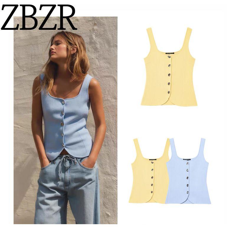 Za Spring New Arrivals Women's Clothing Zr European and American Style Plain Knit Corset-Style Round Neck Strap Top 5536038