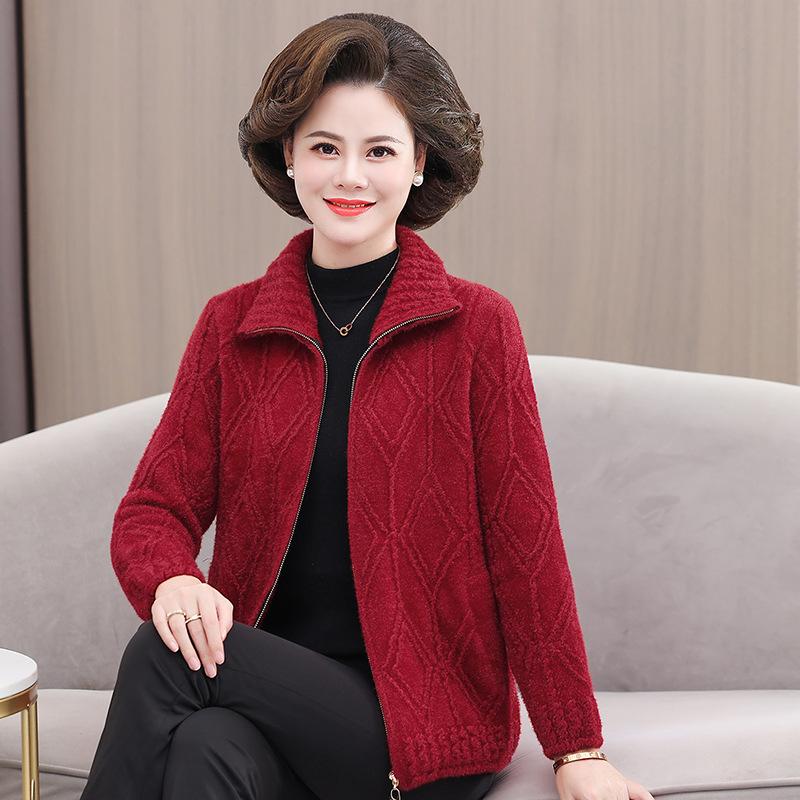 

Новое осенне-зимнее женское пальто из высококачественного норкового флиса для мам, вязаный кардиган с длинными рукавами, утолщенный топ-поло для среднего и пожилого возраста
