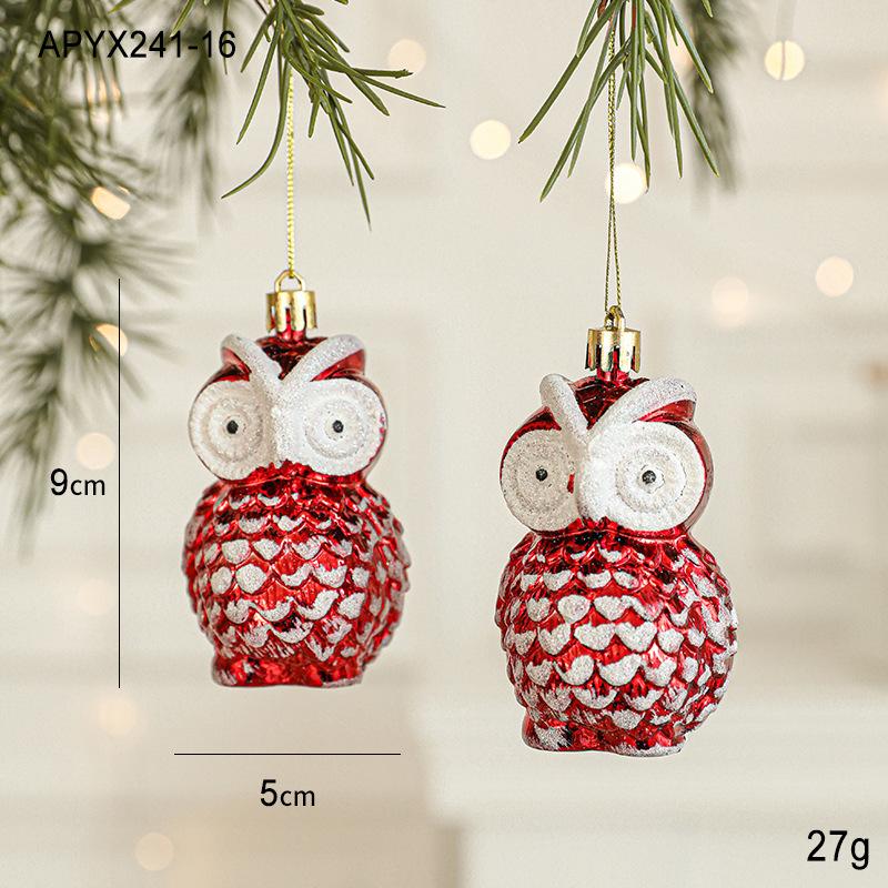 2Pcs Christmas Balls Ornaments Candy Cane Owl Christmas Tree Pendant Red And White Decorations Xmas  Year Home Party Decor