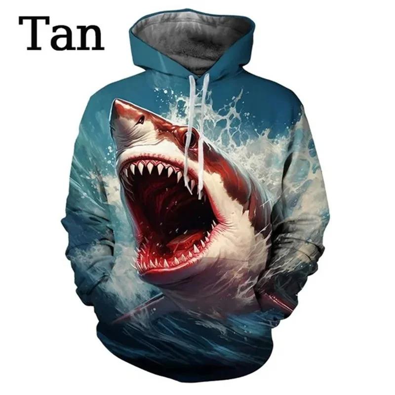 Fierce Shark Fishing Hoodie Men Y2k Pullovers 3D Whale Sealife Printed Hoodies Harajuku Fashion Streetwear Womens Clothing Hoody