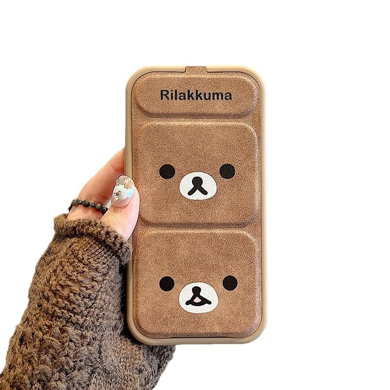 Autumn and Winter Cute Bear Expression for IPhone 16 Mobile Phone Case for IPhone 15 Promax Folding Stand 14/12/13