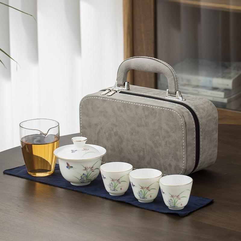 Suet Jade Porcelain Portable Travel Tea Set Activity Souvenir Business Company Festival Gift Set