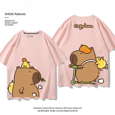 Capibala Capybara Junri MOE kreslené tričko s krátkym rukávom pre mužov a ženy, páry, 100% bavlna, voľné oblečenie, detské letné