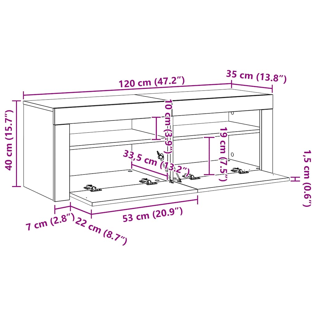 TV Cabinet with LED Lights Sonoma Oak 120 x 35 x 40 cm