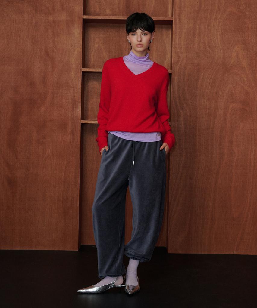 MELLY&ROSE Meli Pure Wool V-Neck Pullover (319230)_Red
