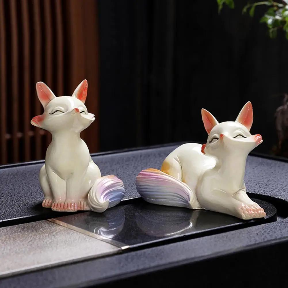Fox Figurine Handcrafted Color Changing Fox Tea Pet for Good Luck Symbol Teahouse Ornament Resin Feng Shui for Kungfu for Good