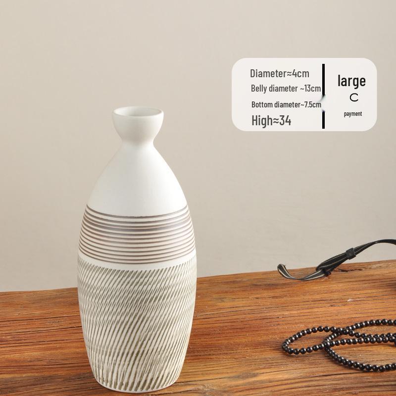 Hand-Carved Chinese Zen Ceramic Vase for Dried Flowers - Home Decor