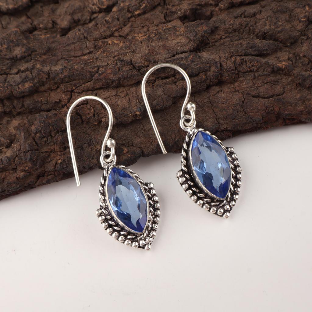 Tanzanite Gemstone Silver Earrings 1.6" Handmade Jewelry, 925 Sterling Silver, Lightweight Earrings For Gift AEE-4-14
