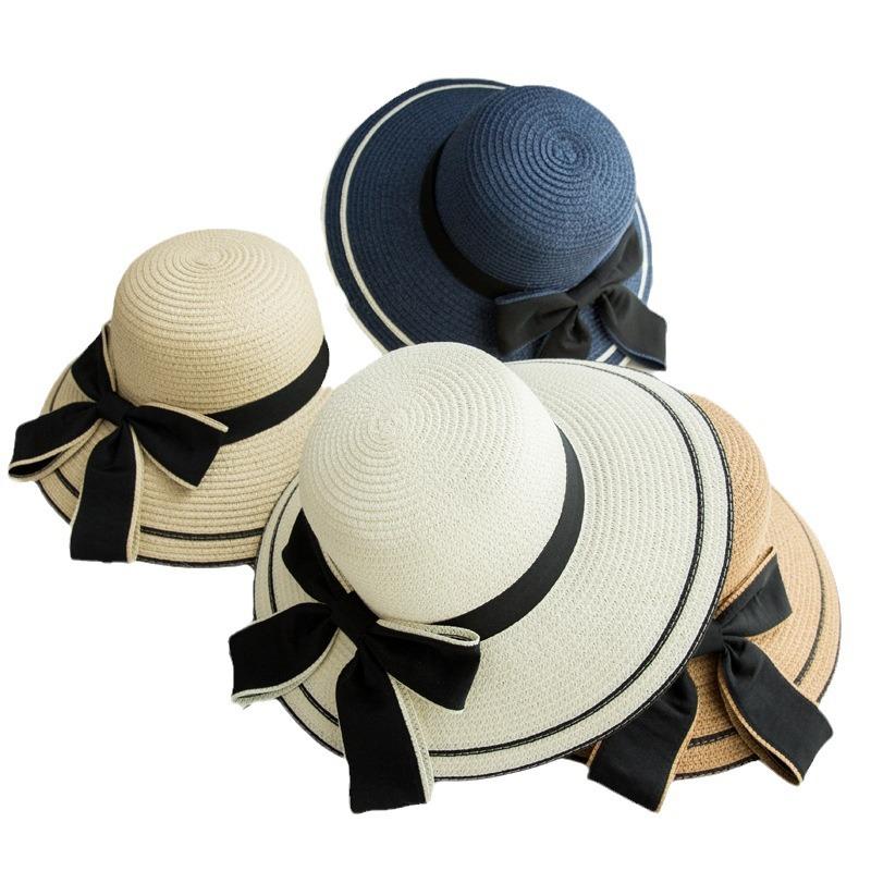 Spring and summer new hat women's woven straw hat bow beach hat summer sun hat sun hat