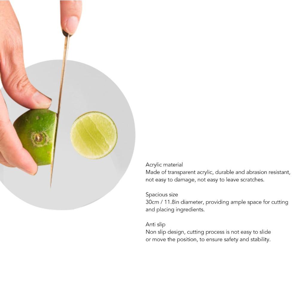 Acrylic Cutting Board Round Transparent Chopping Board 30cm / 11.8in Easy To Clean Countertop Protector Home Kitchen