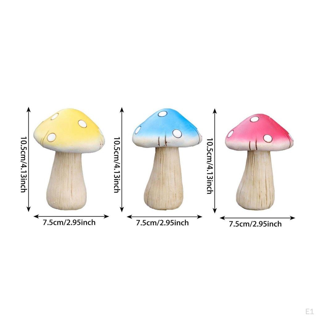 3 Pieces Resin Mushrooms Decor Weatherproof Garden Ornament Colorful for Lawn