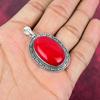 Roter Koralle Handgemachter Edelstein Anhänger, 925 Sterling Silber Anhänger Antiker Schmuck, Für Verlobungsgeschenk