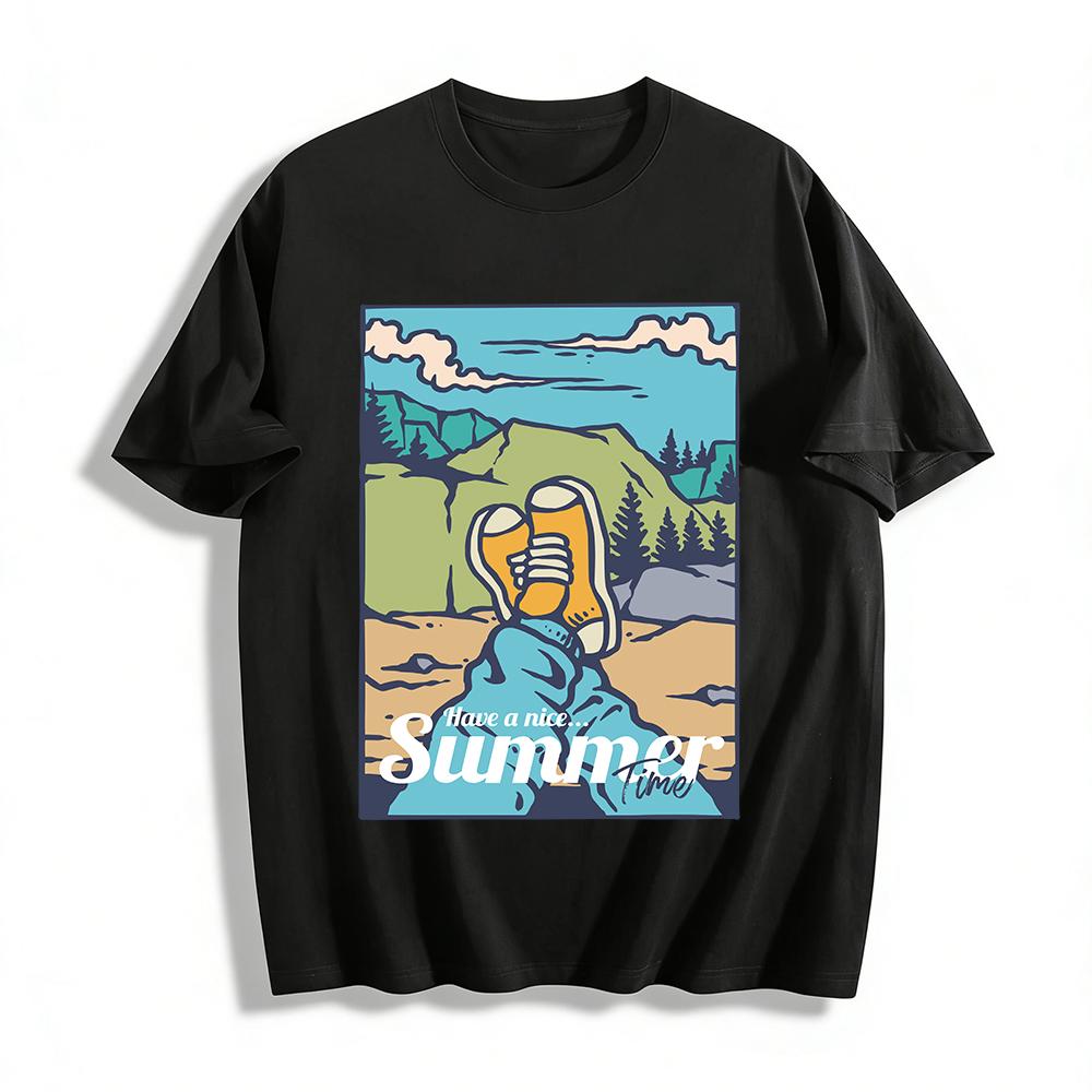 Summer Vacation Outdoor Lazy Style Graphic Casual T-Shirt Pure cotton T-shirt XXS