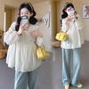 2026 Spring Maternity V-Neck Embroidered Doll Shirt – French Korean Style Loose Top