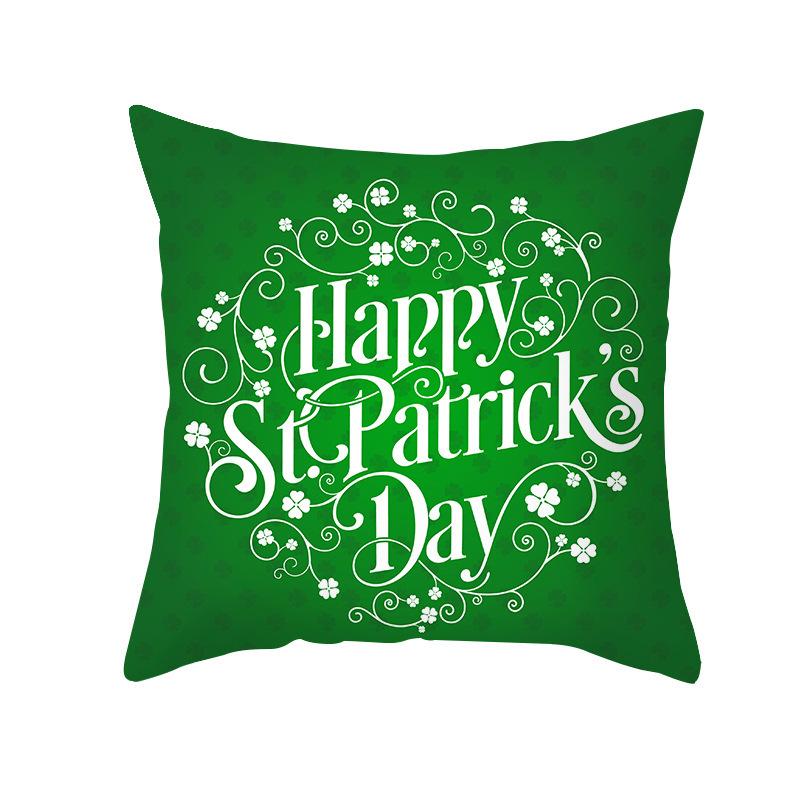 St. Patrick's Day Pillow Cover Green Cartoon Letters Four-leaf Clover Sofa Cushion Cover National Day Cushion