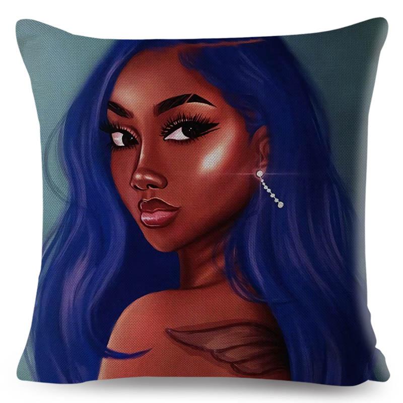 Beautiful Black Women Africa Girl Pillow Case Polyester Decor Colorful Cartoon Cushion Cover For Sofa Car Home Pillowcase 45X45