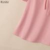 ZANZEA Women Casual V-Neck Solid Color Loose Pleated Short Sleeve Blouse