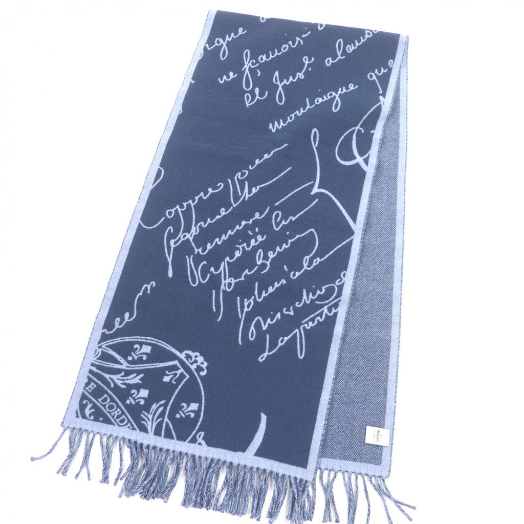Excellent BERLUTI Scarf Calligraphy Scritto Double-Faced Used