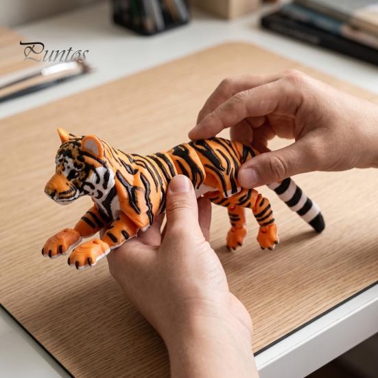 3D Printed Tiger Model Figure, Realistic with Movable Joints, Articulated Figure Forest Animal Figurine for Home Office Bookshelf Flexible Ornament