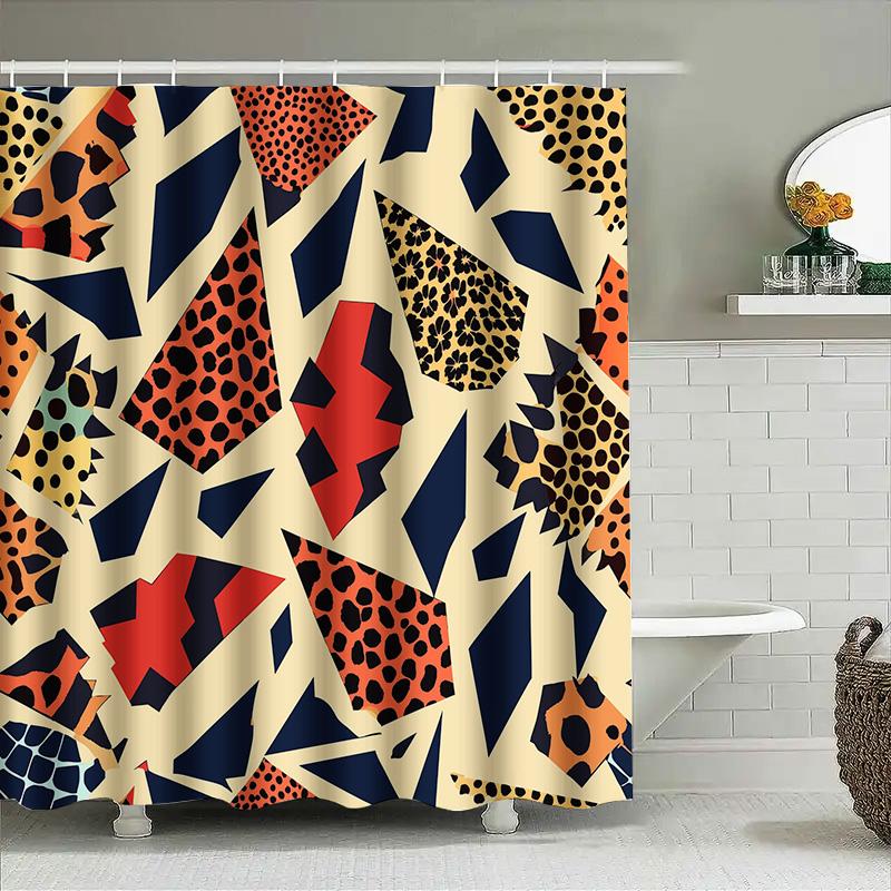 Geometric Animal Print Shower Curtain Bathroom Decor Waterproof Fabric 180X240Cm