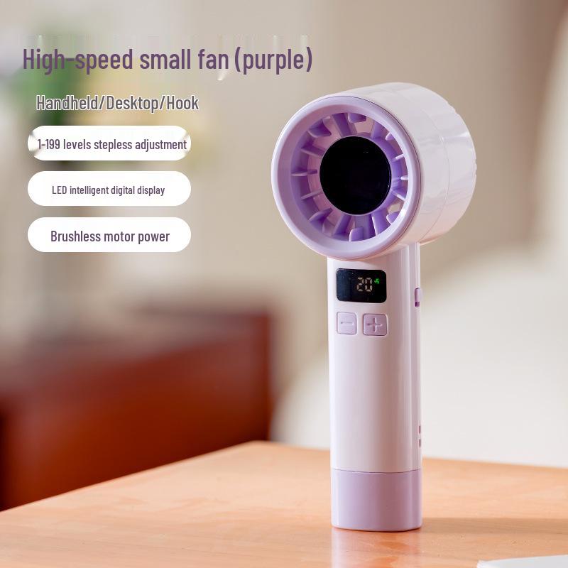 

High-Speed USB Rechargeable Handheld Fan with 199 Gears & Lanyard - Turbo Mini Portable Electric Display Fan 6.3*5.1*16.8 фіолетовий