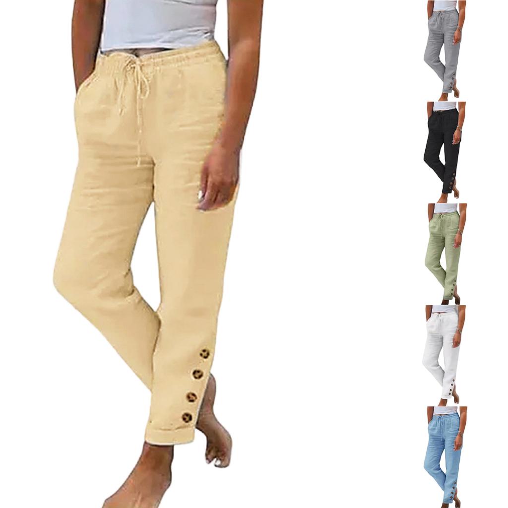 Women's Fashionable Stretch Waist Straight-cut Casual Buttoned Pants