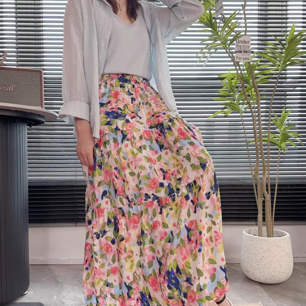 Versatile A-Line Black Midi Skirt for Women - Cotton & Rayon, Spring/Summer/Autumn 2025 Collection