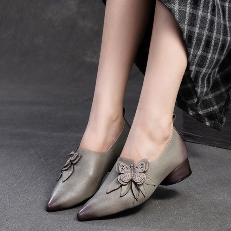 Johnature Scarpe col tacco a spillo con punta a punta, stile retrò, in vera pelle, versatili, da donna, slip-on