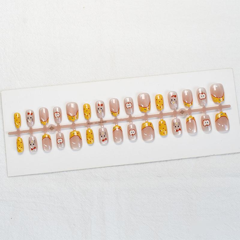 30 Pcs Cute Cartoon Bunny Kt Cat False Nail Wearing Armor Wearable Manicure Artificial Press On Nail Tips Diy Nail Art Decoratio