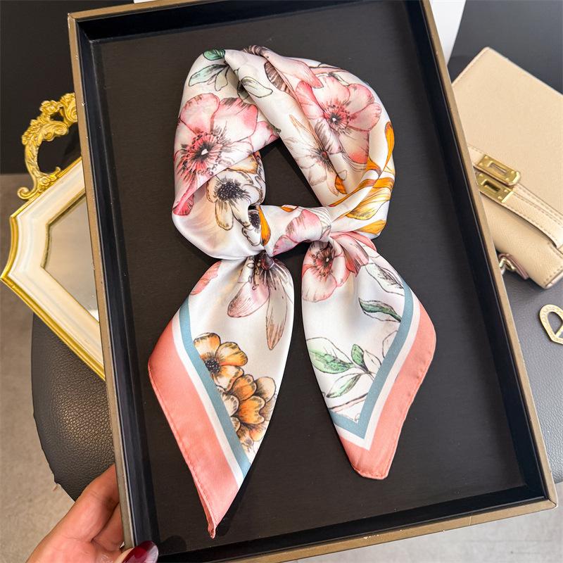 New Silk Scarf Neckerchief Women's Silk Square Scarf Luxury Summer Headband Lady Designer Silk Head Scarf Hair Band Tie Ribbon