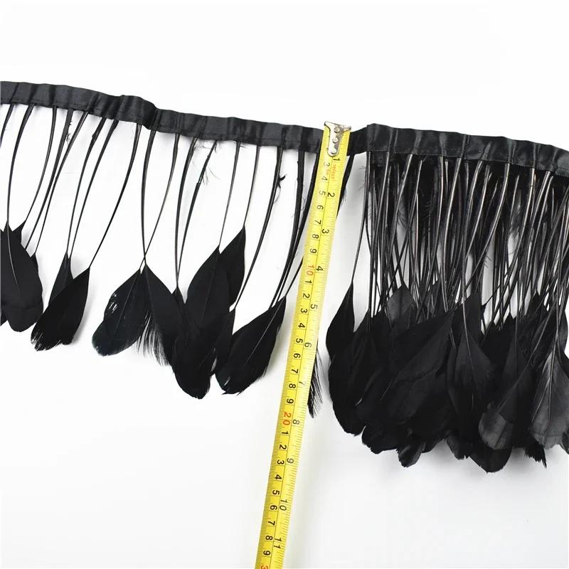 1Meters White Black Pheasant Feathers On Tape Ribbon Turkey Ostrich Fringe Feather Trim Goose Marabou Sewing Clothes DIY Plumes