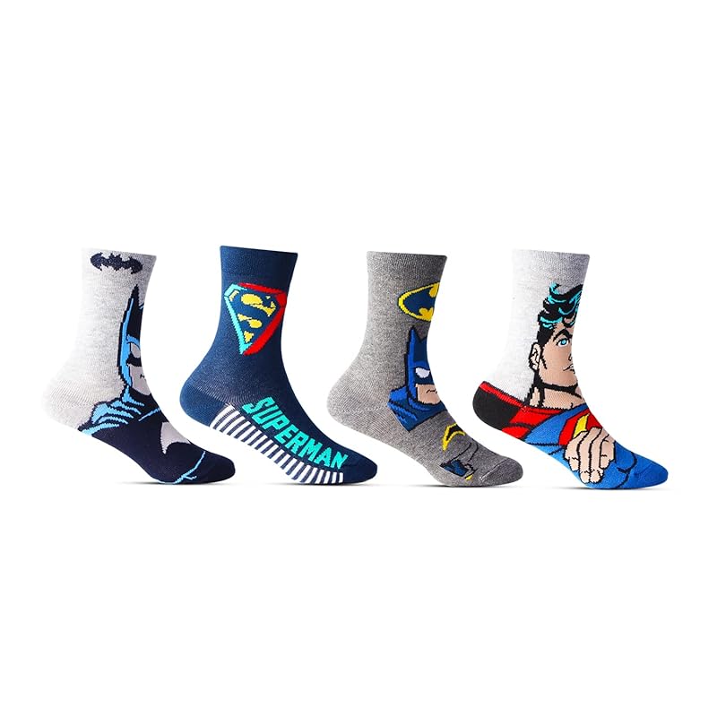 Bonjour Superman Batman Superhero Character Full Length Socks for Kids- Pack Of 4