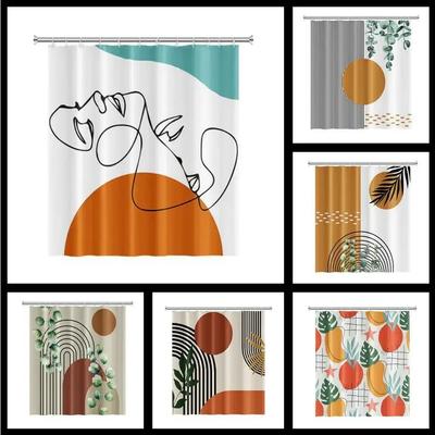 Nordic Wind Abstrakt konst Boho Duschdraperi Vattentät Polyester Badkar Gardin Morandi Color Block Gardiner För Badrumsinredning
