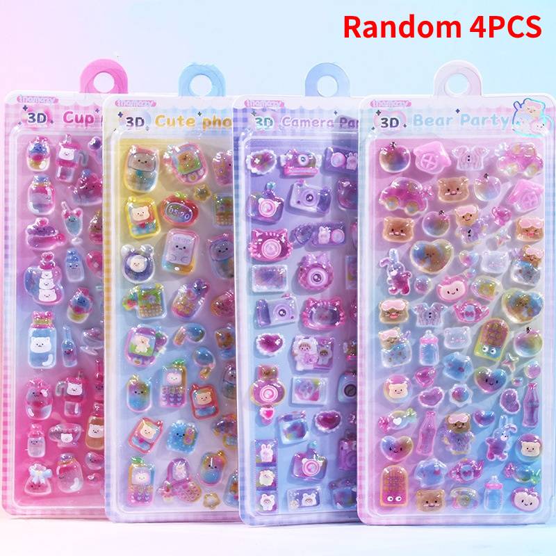 1-6Pcs Flocked 3D Relief Stickers Cute Cartoon Animals Stationery Sticker Journaling DIY Diary Laptop Phone Case Decoration