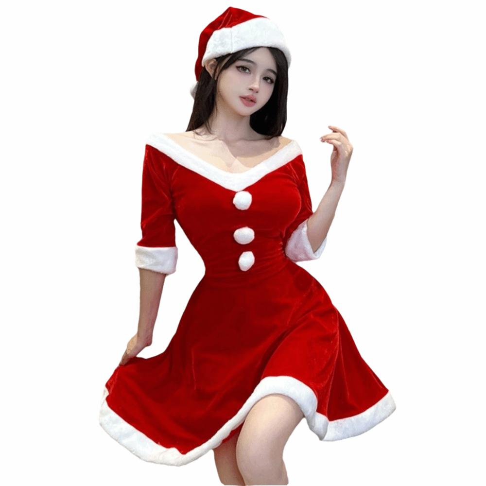 Santa Hat Christmas Dress Santa Claus Christmas Perform Costume Sexy Bunny Girl Costume  Xmas Suit