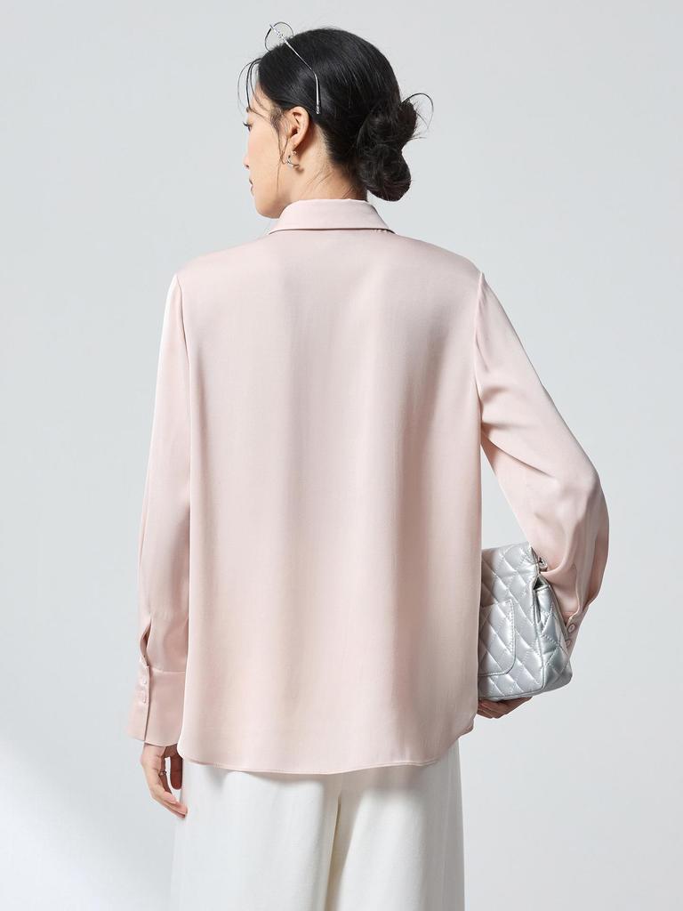 High-Grade Ink Wash Mulberry Silk Stretch Shirt - Spring Georgette Commuting Top