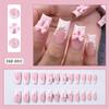 24Pcs Pink Leopard Print French Tips False Nails Short Square Head 3D Black Bowknot Fake Nails Acrylic Full Cover Press On Nails