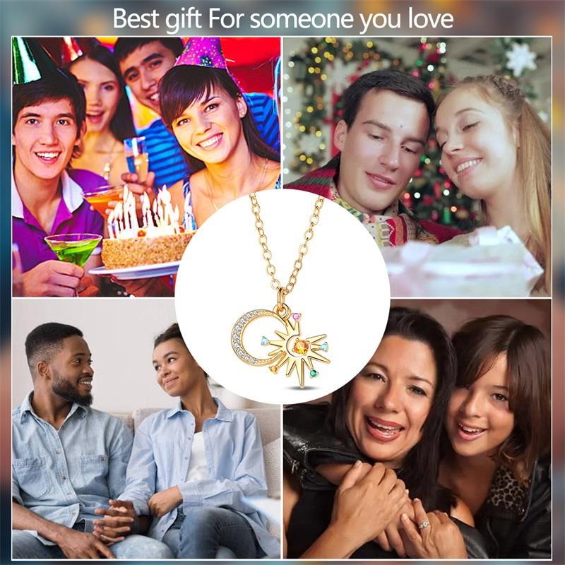 Golden Necklace 925 Sterling Silver Sun Moon Classic Simple Adjustable Necklace for Women Girl Fashion Jewelry Gifts