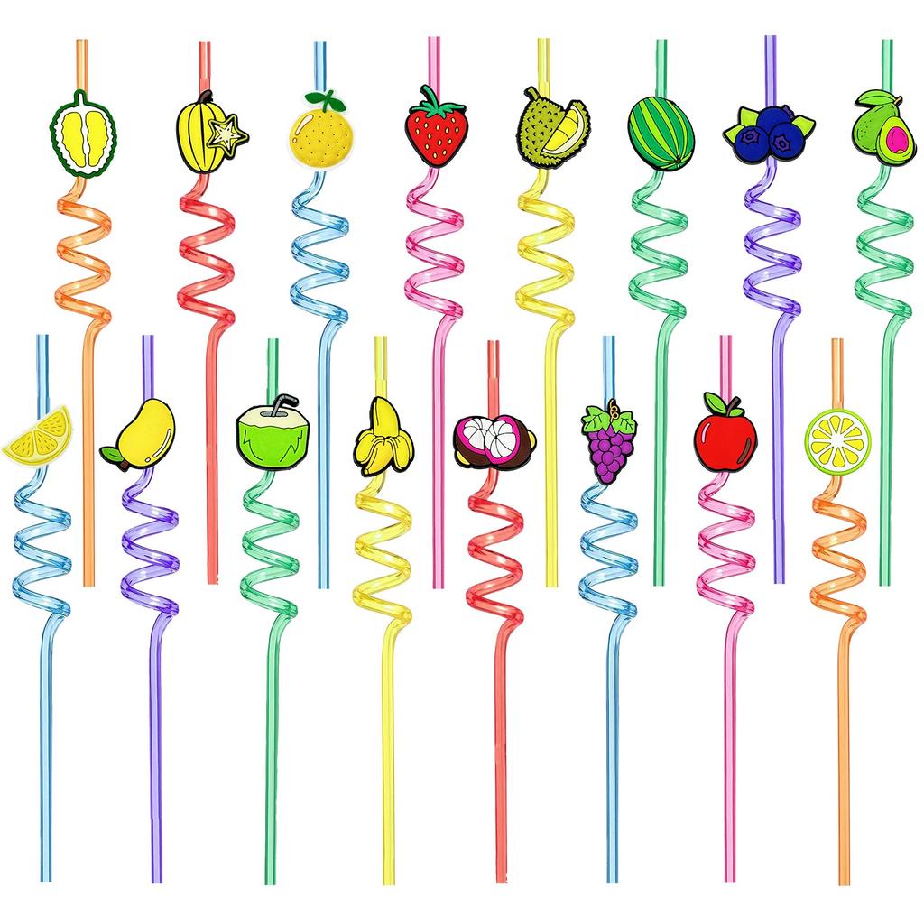 Cartoon Fruit Spiral Straw Decorative Straw Stickers Party Supplies Bar Straws 10pcs