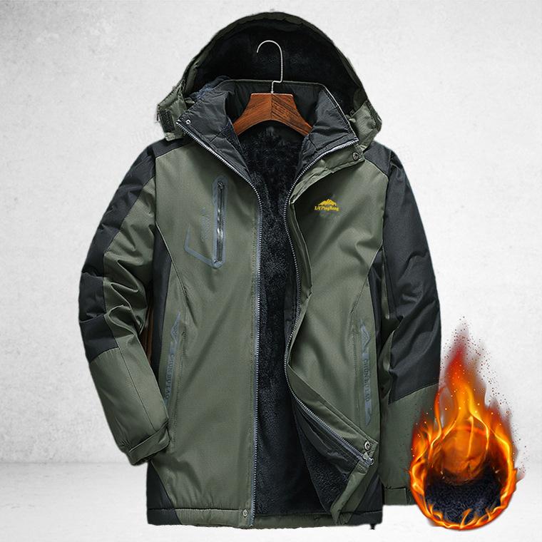 

Куртка мужская плюс бархатная толстая водонепроницаемая и ветрозащитная зимняя спецодежда стеганая куртка большого размера свободная стеганая куртка верхняя одежда куртка 5XL зелёный