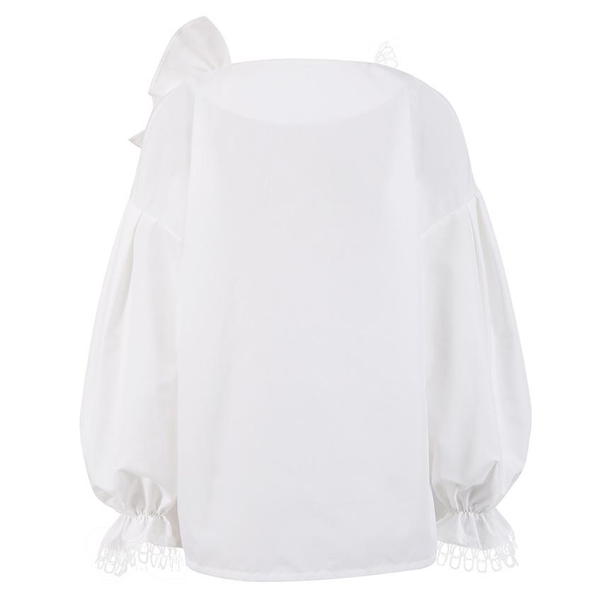 Women's Long Sleeve Blouse V Neck Ruffled Edges Lace Trimmed Shirt Elegant Patchwork Design Lightweight Fabric Suitable for Spring