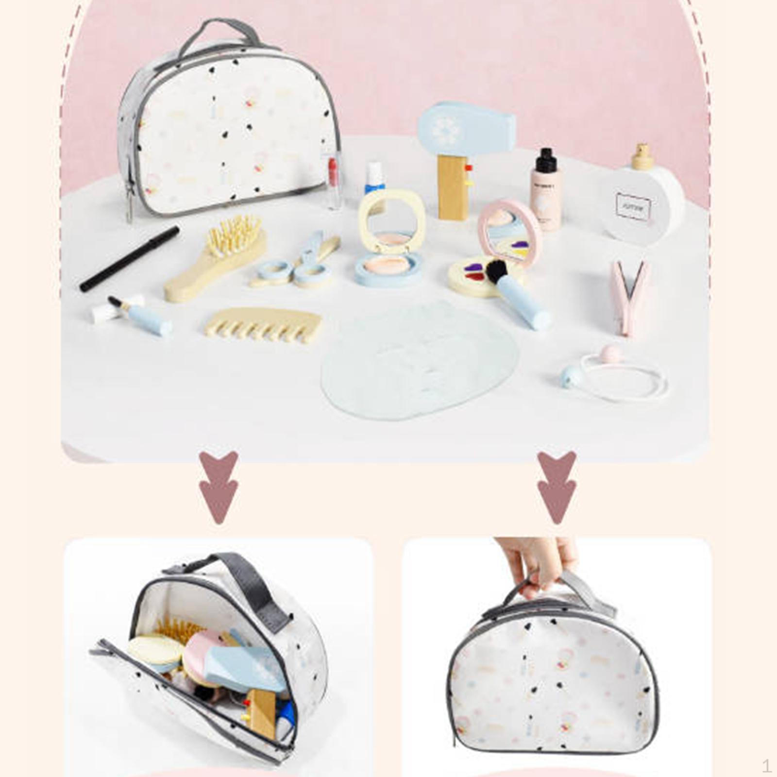 

Wooden Makeup Kit Pretend Wood Beauty Salon Toy with Cosmetic Bag Learning Birthday Gifts Play