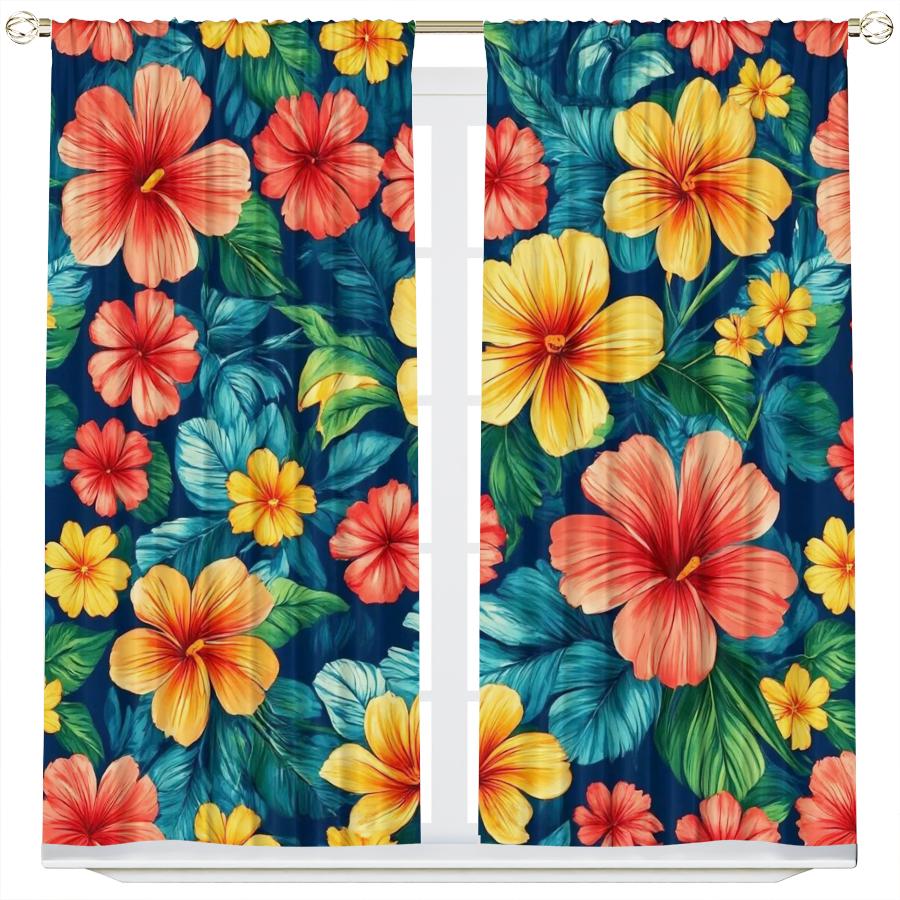 2 Pcs Colorful flowers print curtains,suitable for bedroom,living room kitchen decoration,home decoration,window decoration