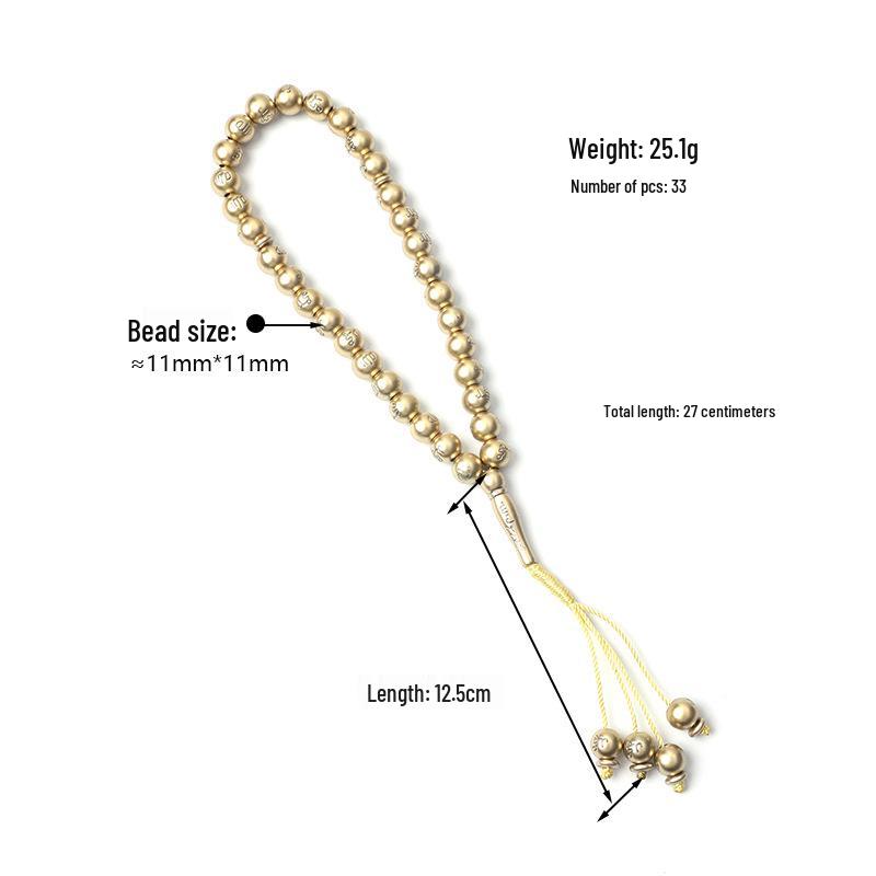 Galwanizowany 33-koralikowy 11mm Arabski Tasbih Różaniec do Muzułmańskiej Modlitwy