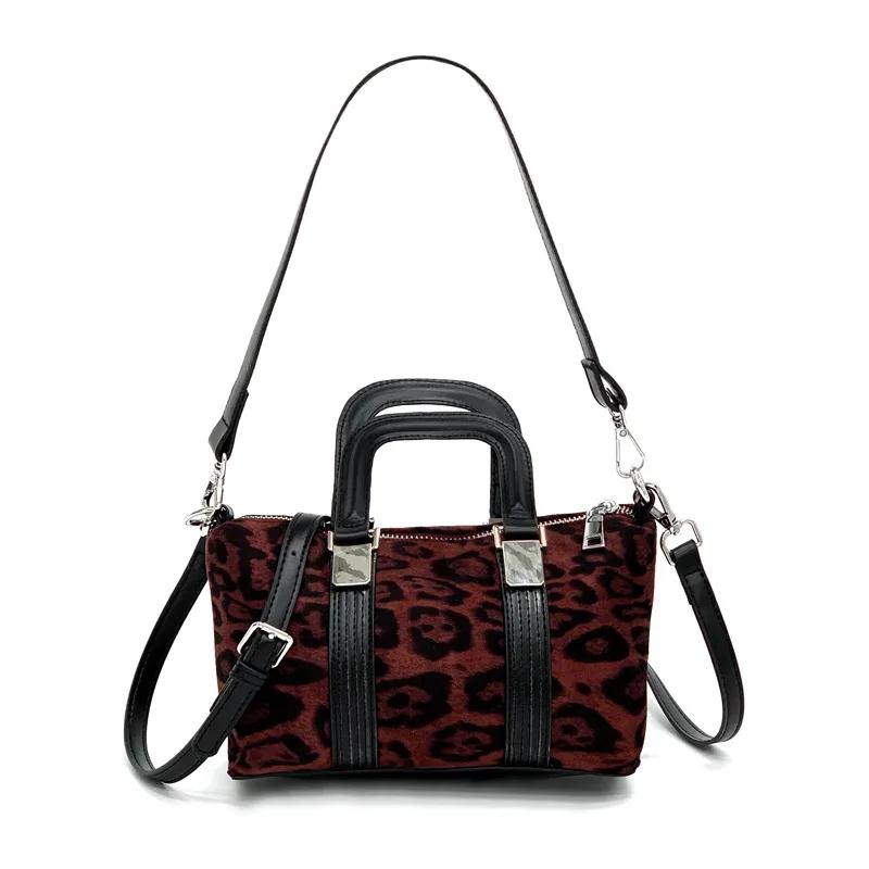 Leopard Print Retro Bag Autumn and Winter High-quality Niche Boston Bag New Fashion Single Shoulder Crossbody Bag