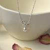 Small and fresh temperament S925 sterling silver bow bead necklace female sweet pink diamond collarbone chain